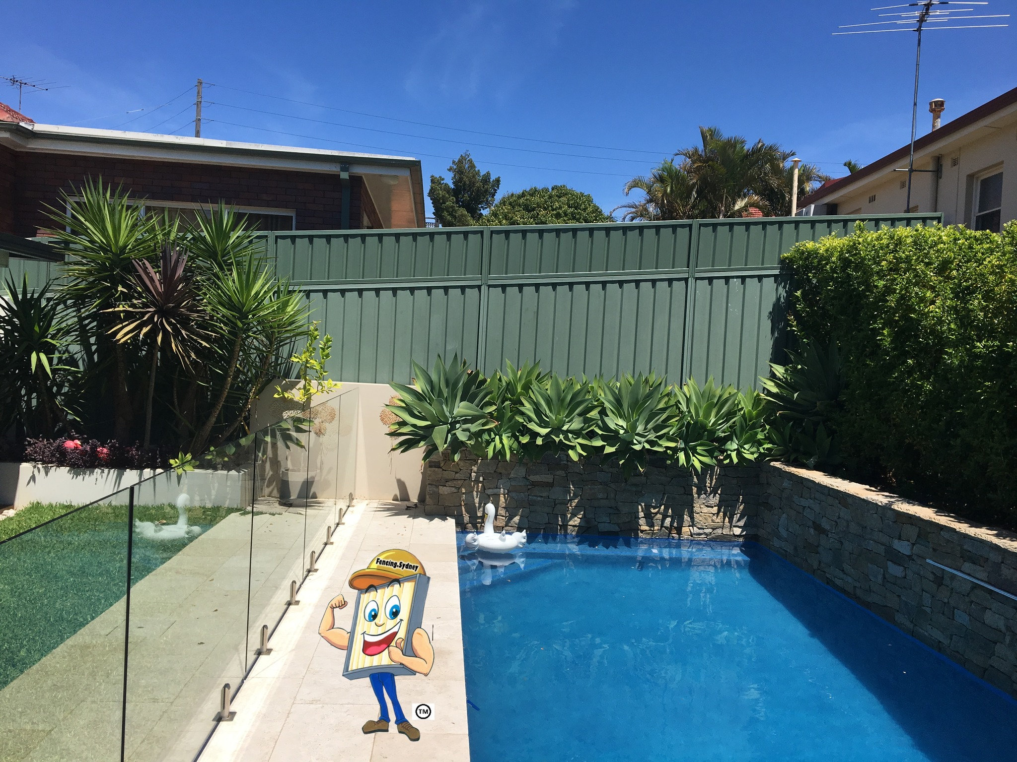 Colorbond fence extension beside a Sydney pool
