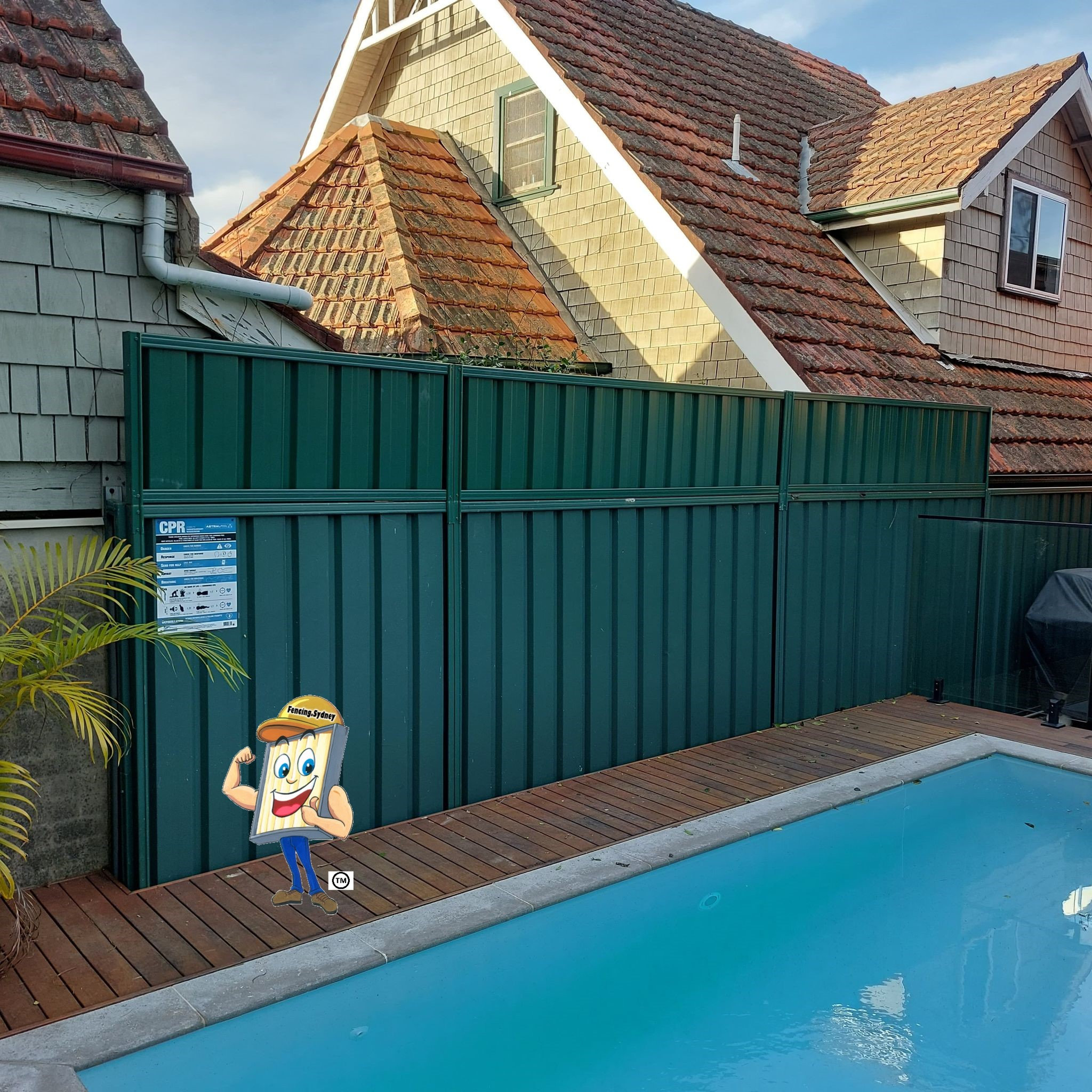 Colorbond fence extension beside a Sydney pool
